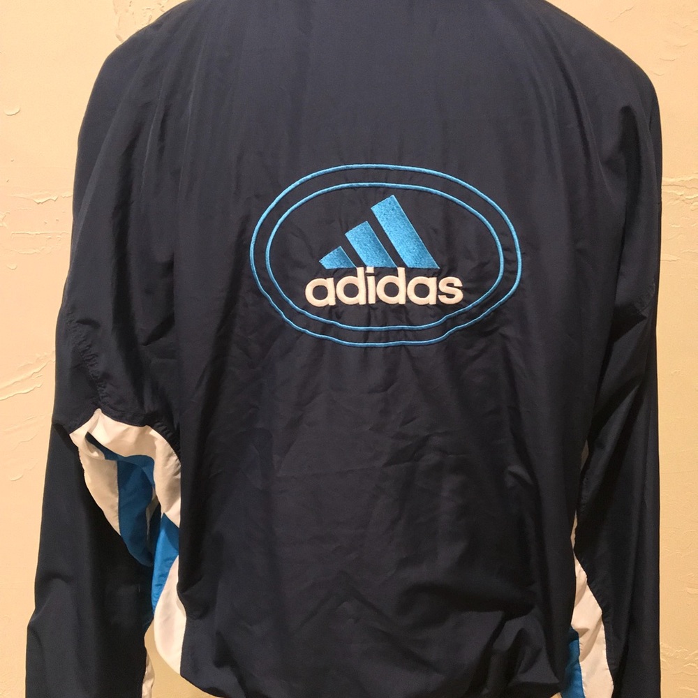 Vintage Adidas Windbreaker Mens XL Blue & White - Picture 7 of 8